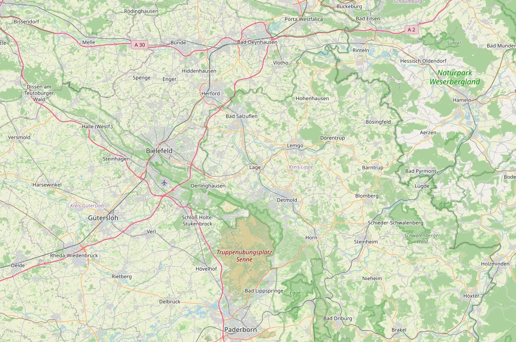 Straßenkarte des Einsatzgebiets rund um Detmold